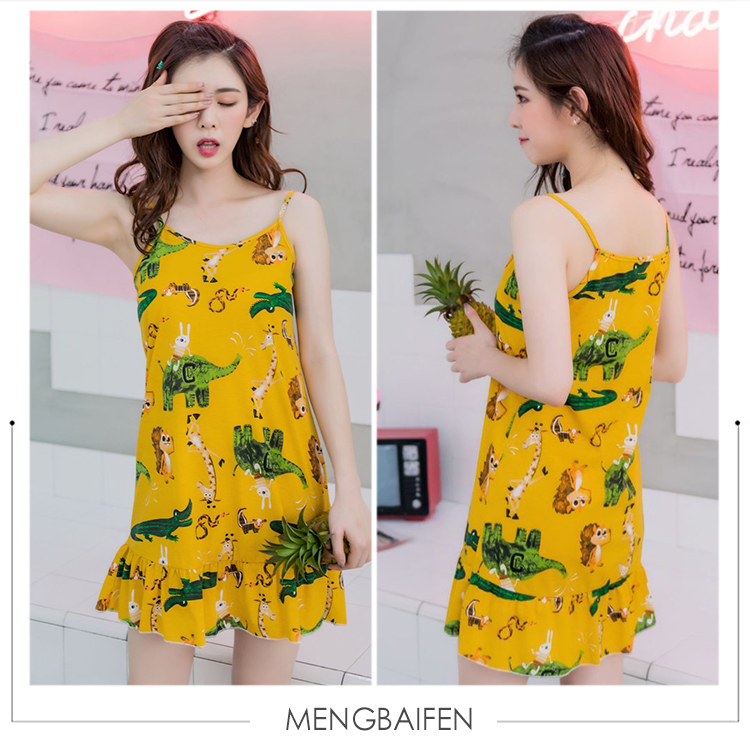 Mùa hè nightdress sling bông dễ thương gấu nhỏ nữ tươi Hàn Quốc phiên bản của cô gái XL đồ ngủ dark home dịch vụ