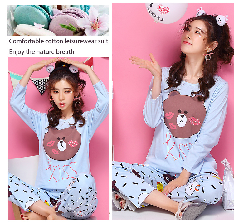 Nhật bản đơn giản dịch vụ nhà nữ mùa xuân và mùa thu dài tay cotton lỏng đồ ngủ XL có thể được đeo bên ngoài chất béo MM mỏng phù hợp với