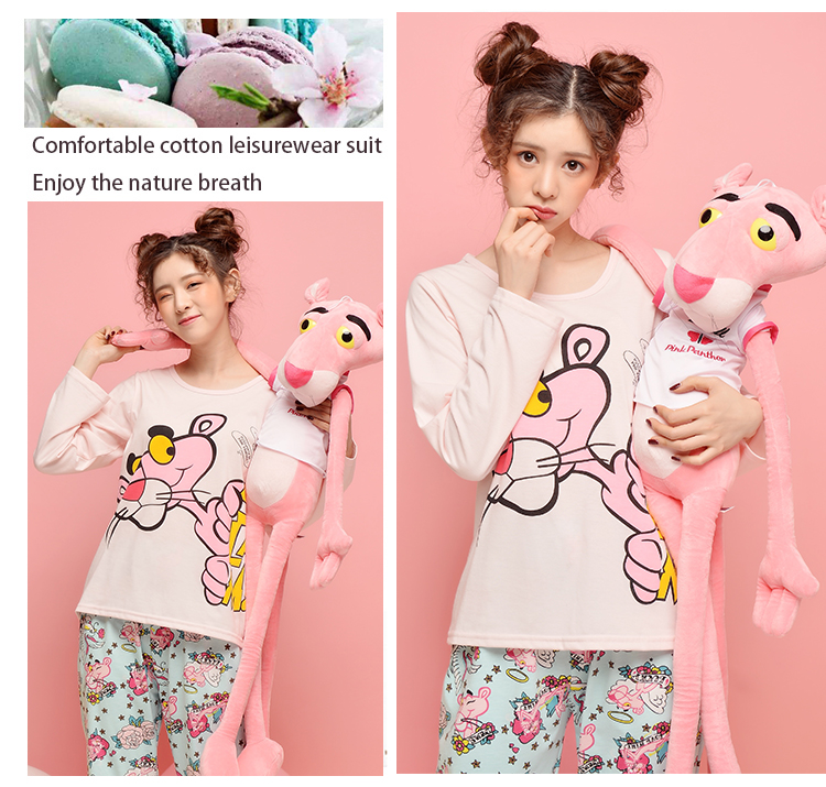 Phụ nữ lỏng lẻo đồ ngủ cotton dài tay quần casual mô hình chất béo MM cotton mùa xuân và mùa thu dịch vụ nhà XXXL phù hợp với