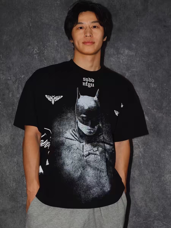 Ttwolves Wolf Head Batman Retro Washed Cotton Men's and Women's Same Style Fitness Sports Short Sleeve T-Shirt D418 Ttwolves Wolf Head Batman Retro Washed Cotton Men's and Women's Same Style Fitness Sports Short Sleeve T-Shirt D418