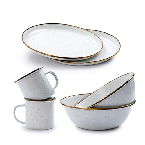 Ретро дорожная белая посуда для кемпинга со стаканом, комплект, США