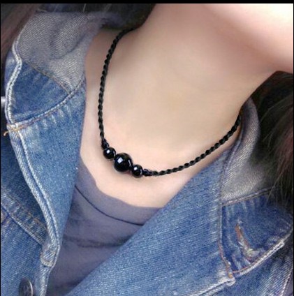 Agate pendant Ethnic style wild collarbone necklace Men's and women's Japan and South Korea retro simple personality student black rope jewelry