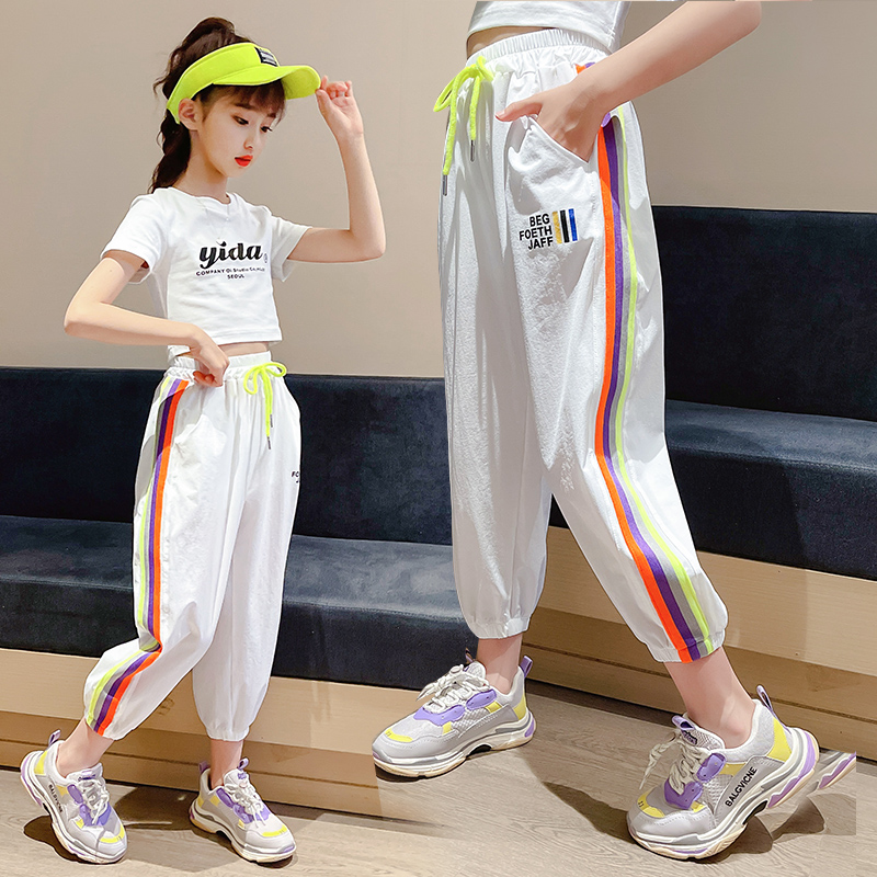 Girls' sports pants summer clothes net red ice silk mosquito-proof pants children's middle-aged children's quick-drying pants loose thin summer pants