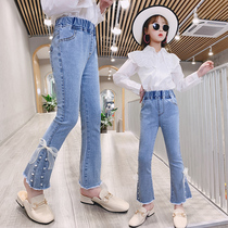 Girls' Horn Pants 2022 New Spring and Autumn Package Wearing Pedestrian Children's Jeans Spring Bounce Pants