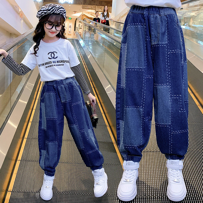 Girl Jeans 2022 Spring Autumn New Little Girl Foreign Palate Children Great Loose Bunches Pants Spring pants