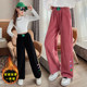 Girls' trousers autumn and winter clothing Western style plus velvet thickening medium and large children's loose casual chenille winter wide-leg pants