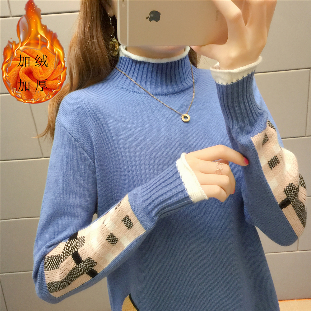2020 autumn and winter Korean style new turtleneck sweater women's loose pullover plus velvet thick ins knitted bottoming shirt trend
