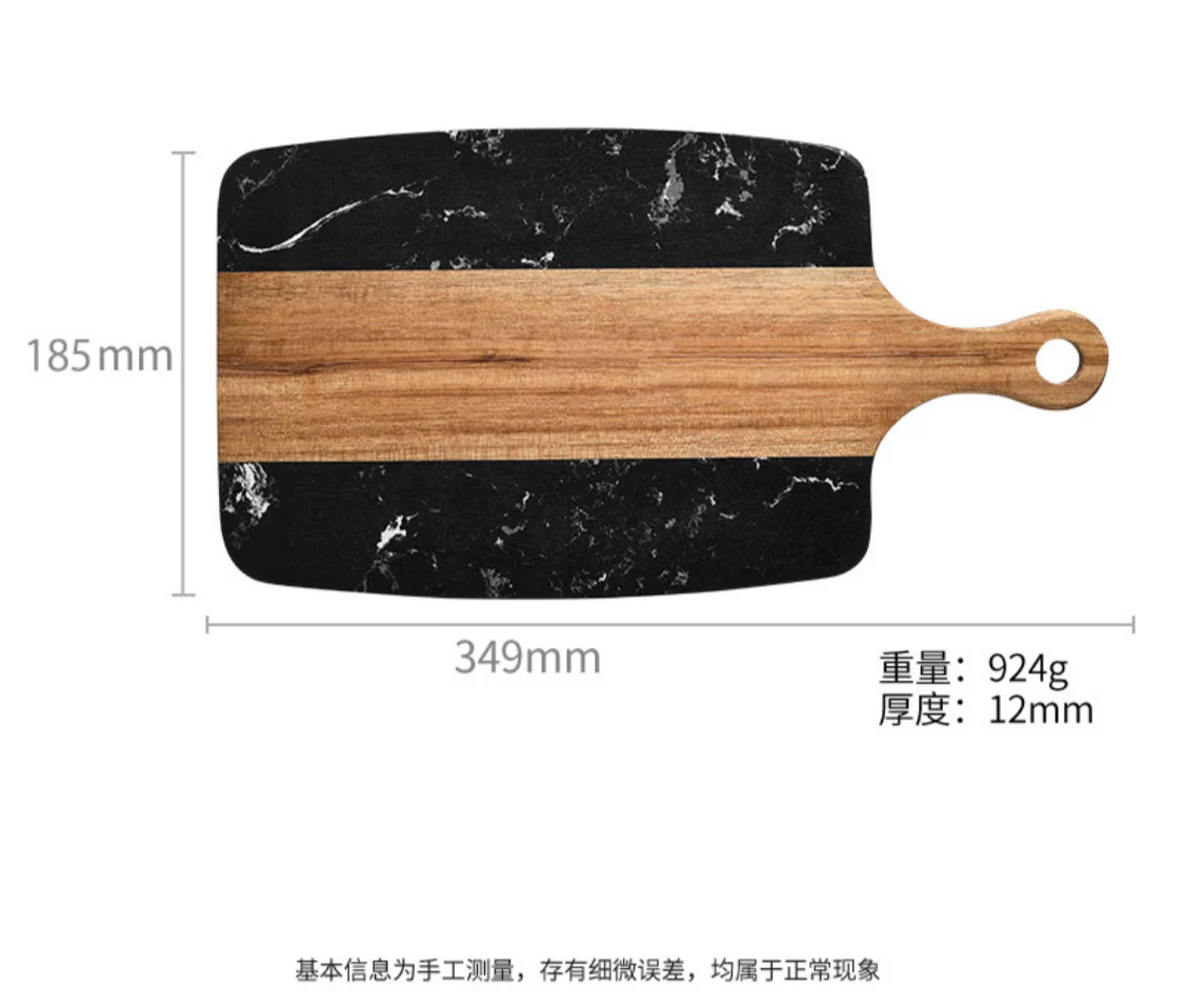 Headband, square handle from natural wood, marble cutting board