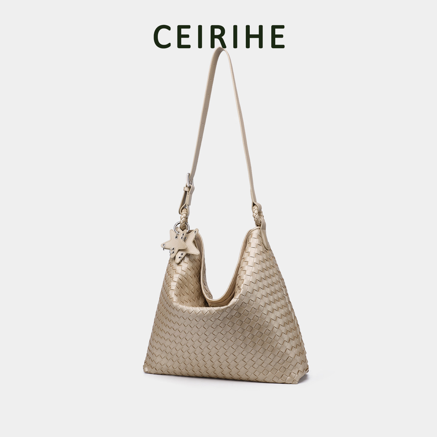 CEIRIHE Original Design Spring/Summer Woven Tote Bag for Women, Large Capacity Champagne Hobo Bag, Commuter Shoulder Bag - Thumbnail 4