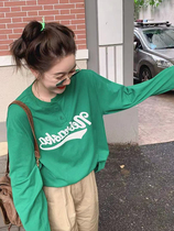Early autumn American trendy Coloured letters Long sleeves Head T-shirt Female Korean Department Less age 100 Lap Casual Pure Cotton Blouse Tide