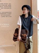 Stack wearing 100 lap headsets Knitted Waistcoat Vest Woman Early Autumn New Pure Color Outfitting Loose and Lean Round Collar Blouse