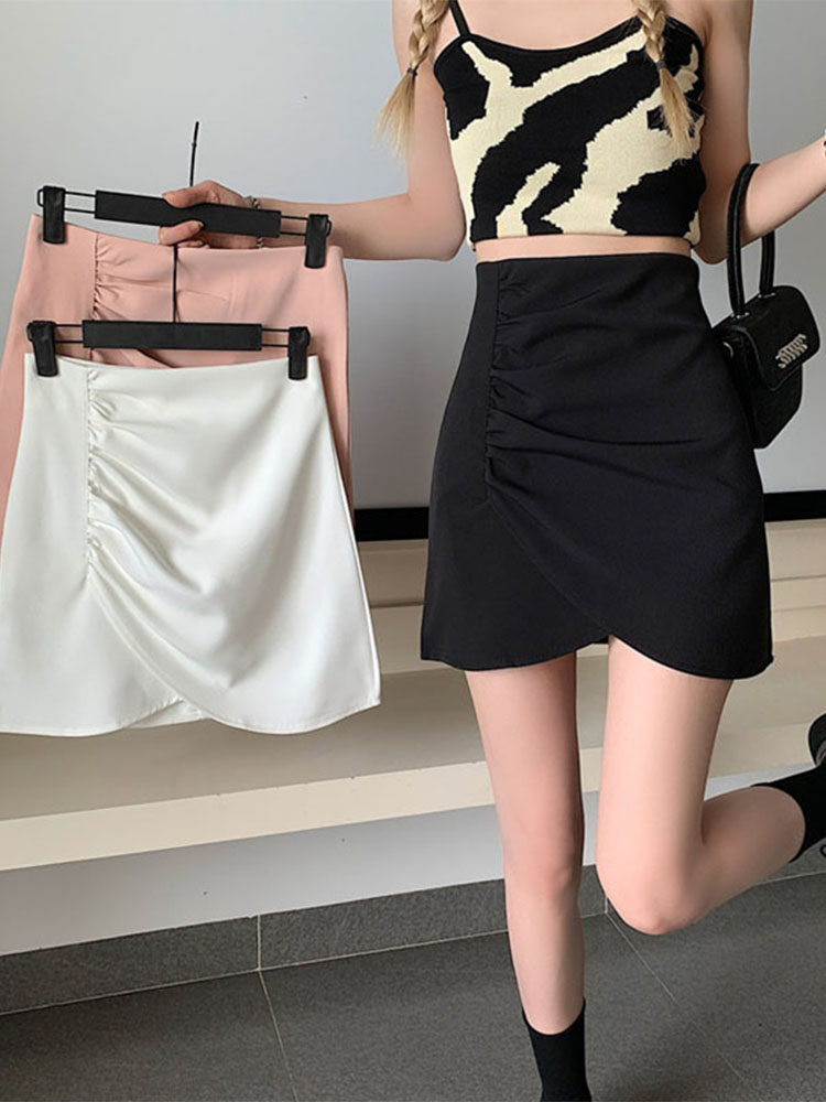 Pleated skirt large size fat sister skirt women's summer pear-shaped irregular body cover the crotch to show thin A-line skirt