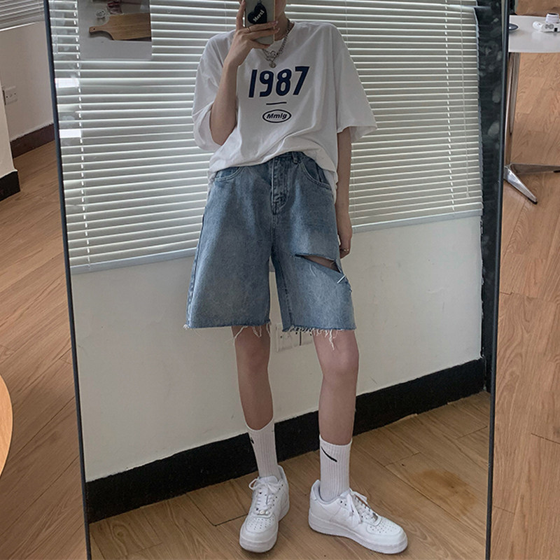 Large size five-point jeans women's summer salt series wear small pear-shaped body shorts 200 jin five-point pants