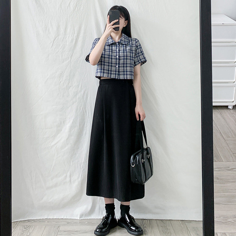 Large size half body dress pear shaped stature a long version of slightly fat girl wearing a hitch half skirt high-end commute