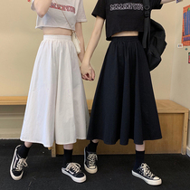 Large size womens 2021 net red spring skirt skirt fat sister mm medium long A- line dress high waist slim Joker tide