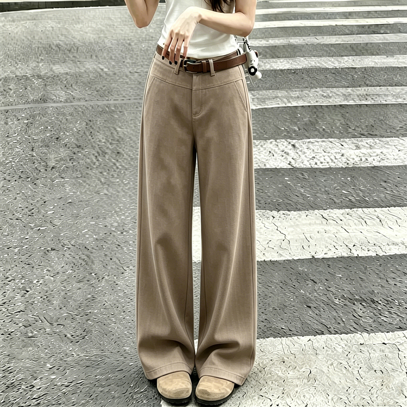 Khaki Suit Pants for Women, Summer Thin Style, Plus Size, Tall, Drapey, Old Money Style Pants, Plus-Size Straight Wide-Leg Pants