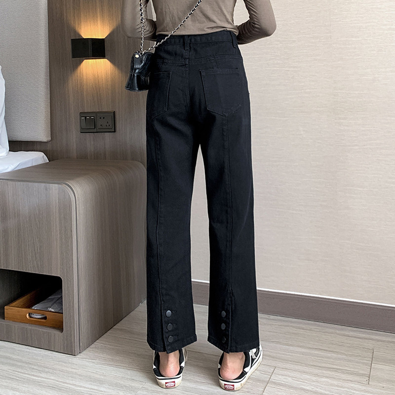 Large size pear shape high waist 90% jeans female design sensation small crowd personality loose color slim black straight fit pants