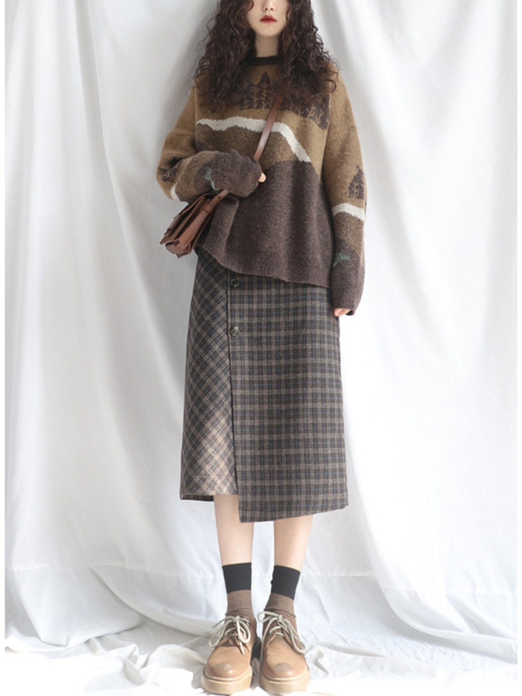 Large size skirt 2022 new spring and autumn women's clothing fat sister temperament over the knee long skirt a-line skirt artistic skirt