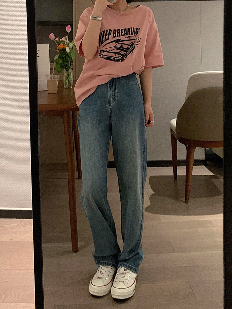 Pear shaped body shade pants fat sister high waist slim straight jeans large-yard fat mm elastic wear