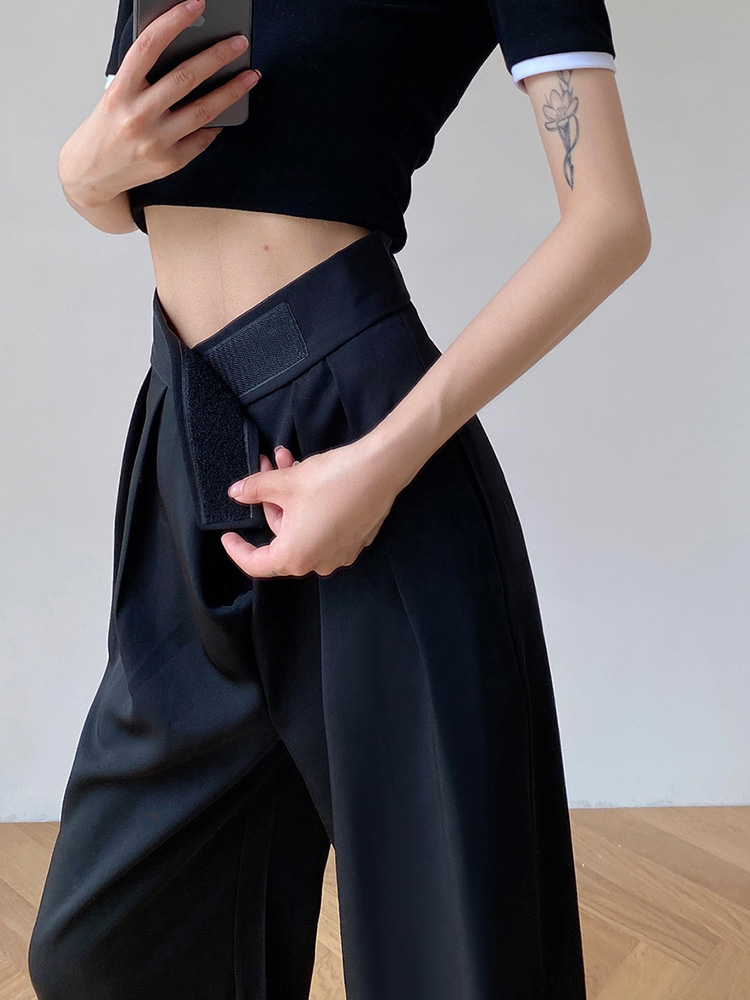 Early Spring Fat Sister mm Design Pants High-Low Vertical Leisure and Relaxing Drag Suite Wide Leg Straight Pants