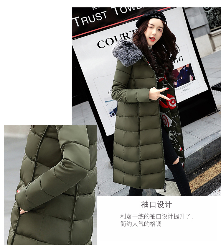Áo dài chống cotton nữ dài 2018 phiên bản Hàn Quốc mới của mùa đông hoang dã áo khoác cotton cổ áo lông lớn học sinh hai bên mặc áo khoác áo phao béo ulzzang