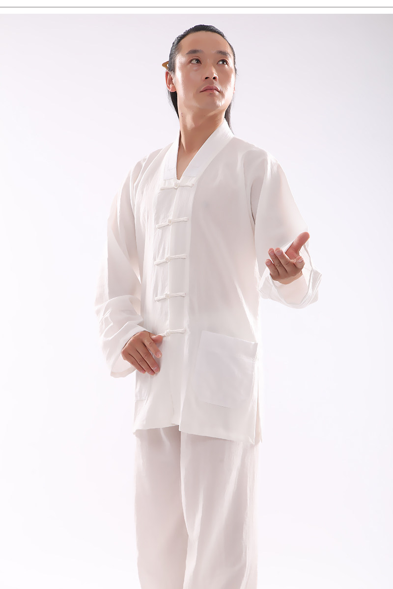 форма для Тай-Чи 三宝领武当道服蚕丝麻道士服装中国风男女士道袍道衣太极服春夏秋