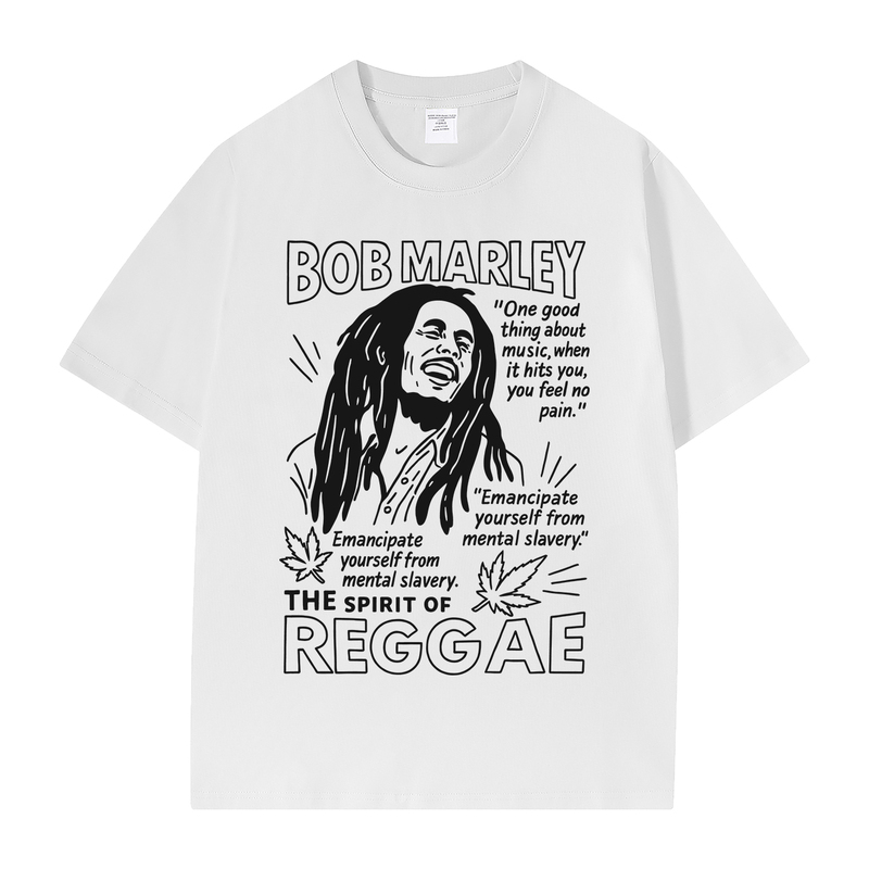 Bob Marley Band American Casual Style Regular Shoulder Pure Cotton Round Neck Rock Short-Sleeved T-Shirt