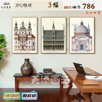 Eurostyle Classical Architecture Decoration Painting Material Living Room Hanging Painting United Painting HD Picture Hotel Bedroom Hanging Painting