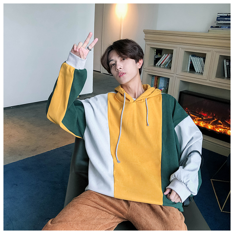 Hồng Kông gió áo len CHIC nam cộng với thương hiệu nhung thủy triều trùm đầu khâu bf lỏng lẻo hoodie nam đẹp
