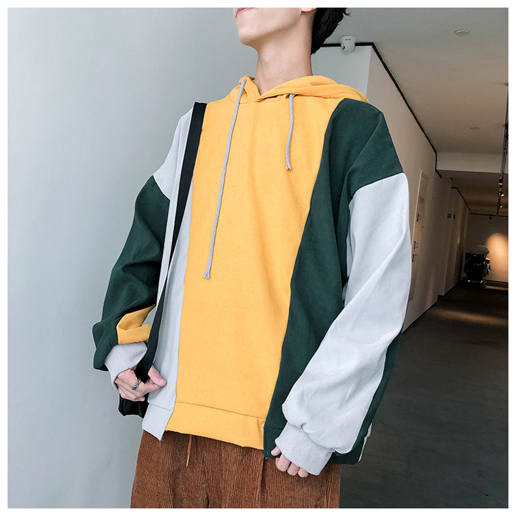 Hồng Kông gió áo len CHIC nam cộng với thương hiệu nhung thủy triều trùm đầu khâu bf lỏng lẻo hoodie nam đẹp
