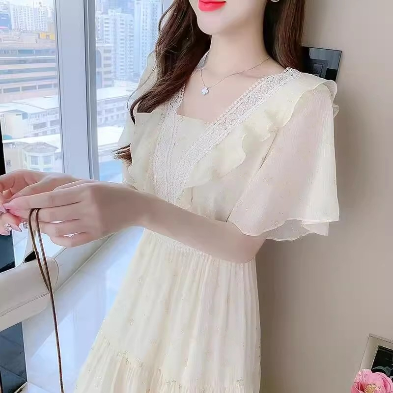 2025 Women's Summer Gentle and Unique Chiffon Dress with Mid-Length Ruffle Sleeves and Fairy-Like Elegance 2025 Women's Summer Gentle and Unique Chiffon Dress with Mid-Length Ruffle Sleeves and Fairy-Like Elegance