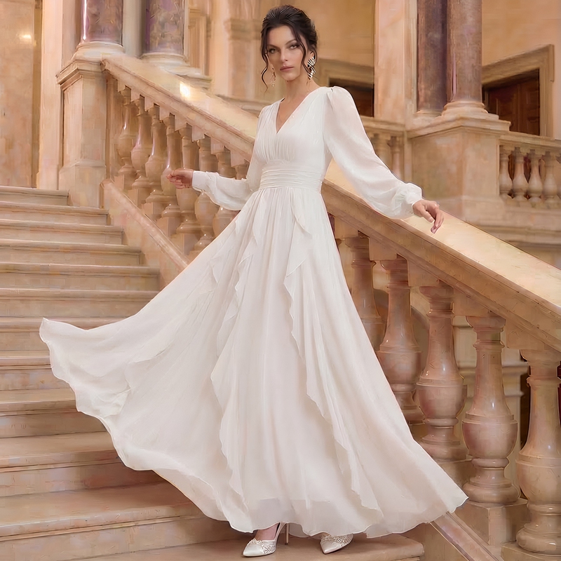 Spring and Autumn High-End Women's Long-Sleeve Long Dress, Elegant Waist-Cinching Beach Vacation Gown, Beach Dress Spring and Autumn High-End Women's Long-Sleeve Long Dress, Elegant Waist-Cinching Beach Vacation Gown, Beach Dress