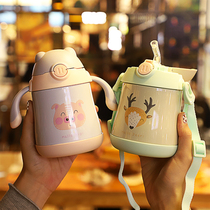 Baby thermos cup with handle Dual-use baby gravity ball straw cup Kindergarten out-of-school leak-proof and choke-proof drinking cup