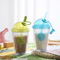 Childrens water cup Baby drinking cup with straw Anti-fall cup Kindergarten juice cup Childrens household drinking cup