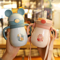 Baby learning cup childrens straw thermos cup stainless steel household baby bottle portable kettle with scale for going out