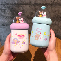 Childrens insulated cup with lifting rope to carry primary school childrens water glasses stainless steel anti-fall drinking water cups cute and small