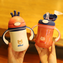 Baby learning drinking cup Infant leak-proof and choke-proof six-month thermos cup with straw dual-use 316 stainless steel drinking water