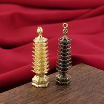 Brass Creative Retro Style Nine-Story Tower Couple Car Keychain Pendant Accessories Old Golden Wenchang Tower