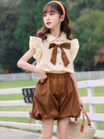 Летний комплект, шорты, рубашка, штаны, детская летняя одежда для отдыха, подходит для подростков, в западном стиле