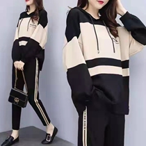 Pregnant women autumn suit fashion tide hot mom out sweater spring autumn sports leisure cotton two-piece foreign gas