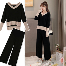 Pregnant women autumn set Fashion Net red out loose long sleeve sweater 2021 spring and autumn foreign style pregnant women two sets