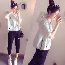 Pregnant Women summer suit fashion check out summer loose short sleeve T-shirt Net red leisure sports two-piece set