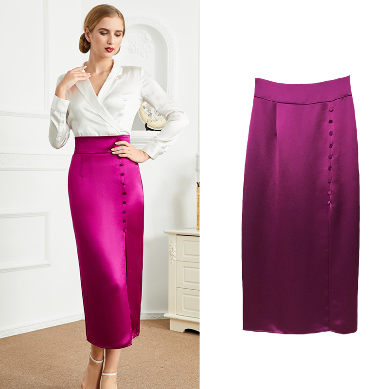 Oisin High-End Acetate Pleated Skirt for Women, Elegant, Slimming, High-Waisted, Drapey, Bodycon, Slit, Long Pencil Skirt