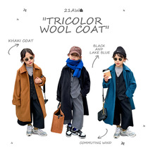 Korean childrens woolen coat 2022 autumn and winter clothing for girls and boys mid-length woolen style fashionable Korean style coat