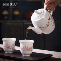 Large teapot Household ceramic herbal teapot Hand-painted single pot filter Teapot Jingdezhen Kung Fu tea set Tea kettle