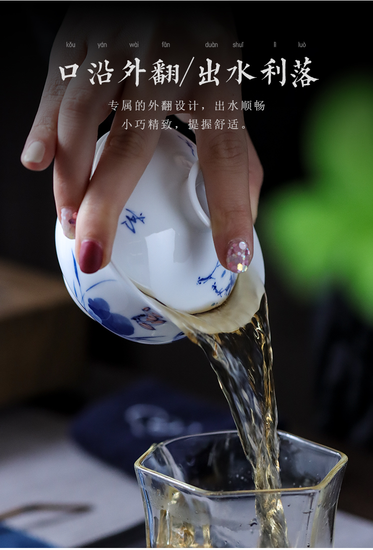 Hand - made ceramic tureen jingdezhen blue and white porcelain cups three bowl of hot white porcelain Hand not only catch a bowl of tea