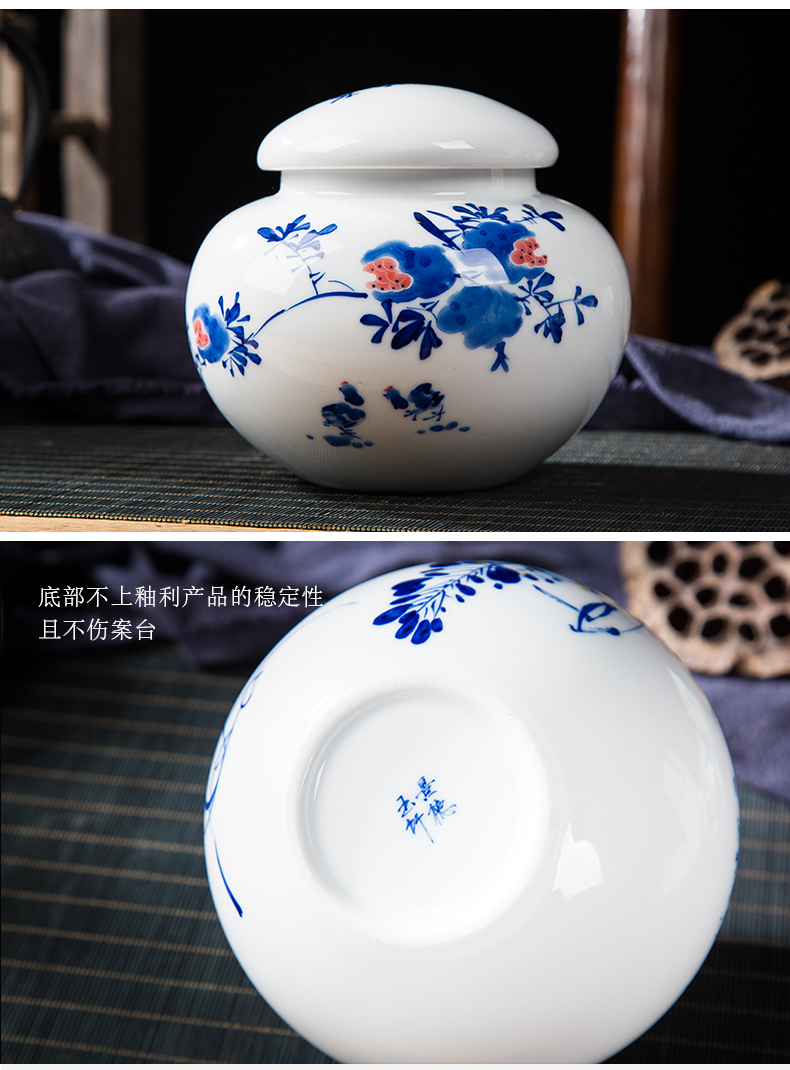 Folk artists hand - made bucket color blue and white porcelain tea pot of jingdezhen ceramic household large seal storage POTS