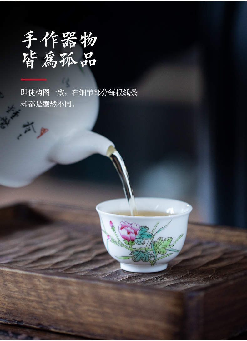 Jingdezhen powder enamel handpainted kung fu tea cups sample tea cup single ceramic cup wen xiang small white porcelain cup