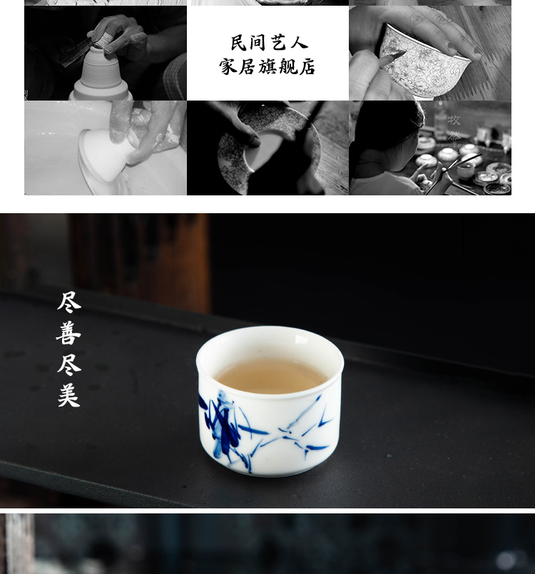 Kung fu tea cups jingdezhen blue and white porcelain ceramic sample tea cup hand - made bamboo small tea cup white porcelain master CPU