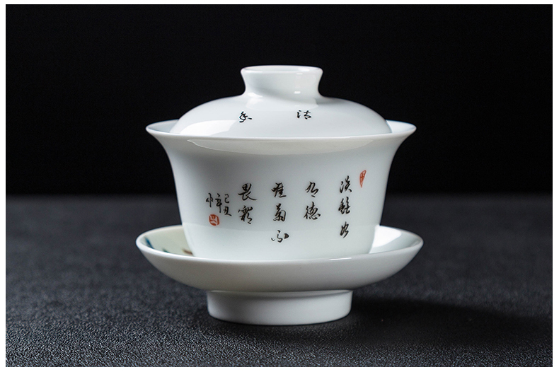 Jingdezhen ceramic tureen three finger bowl to bowl kung fu tea bowl large pastel color worship on glaze teacup